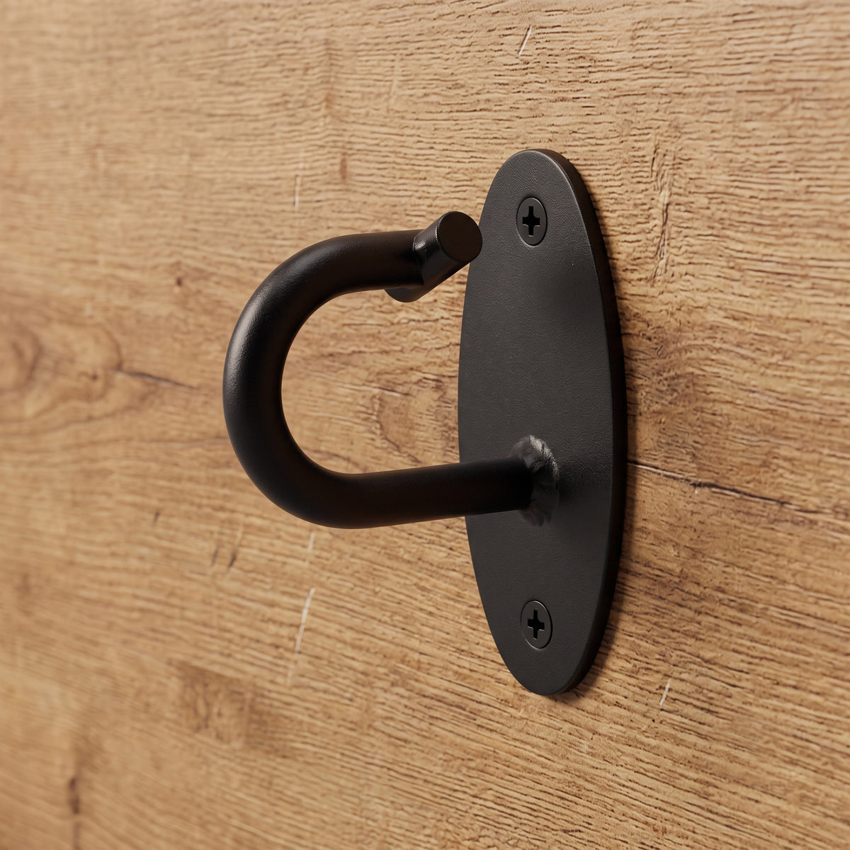 Wall Mount screwed into a wooden panel, ready for a band or anchor.