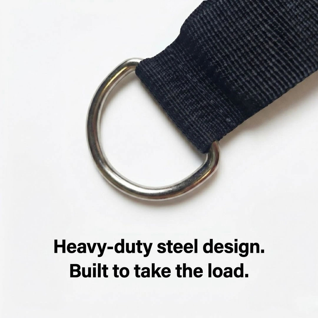 Close-up of the heavy-duty steel D-ring on the LiteRope Foldable Tricep Rope