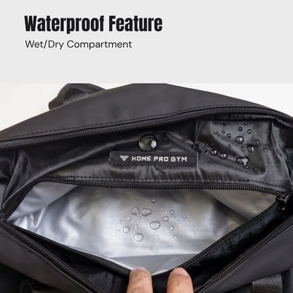 Waterproof wet/dry compartment inside the GymRoam 30L Duffle Bag, lining beaded with water