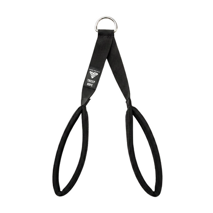 LiteRope Foldable Tricep Rope, Y-shaped black nylon webbing with a steel D-ring at the top and two padded grip loops