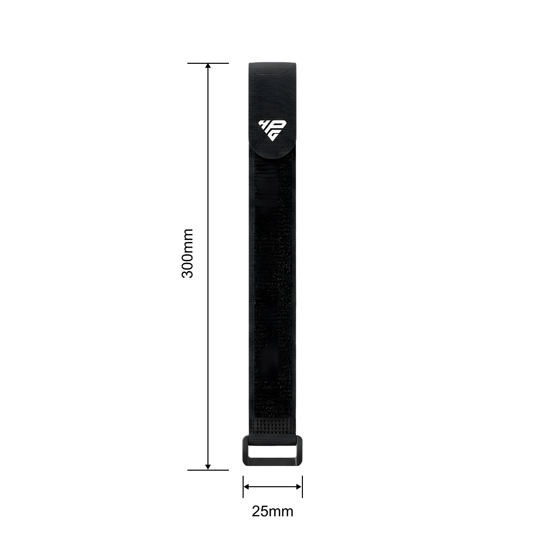 Clinch Band Storage Strap dimensions diagram: 300mm long, 25mm wide