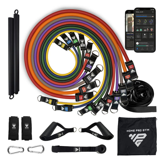 HomeProGym PowerTube Stackable Bands Mega Set with Bar and Ultra Door Anchor and Supafit App