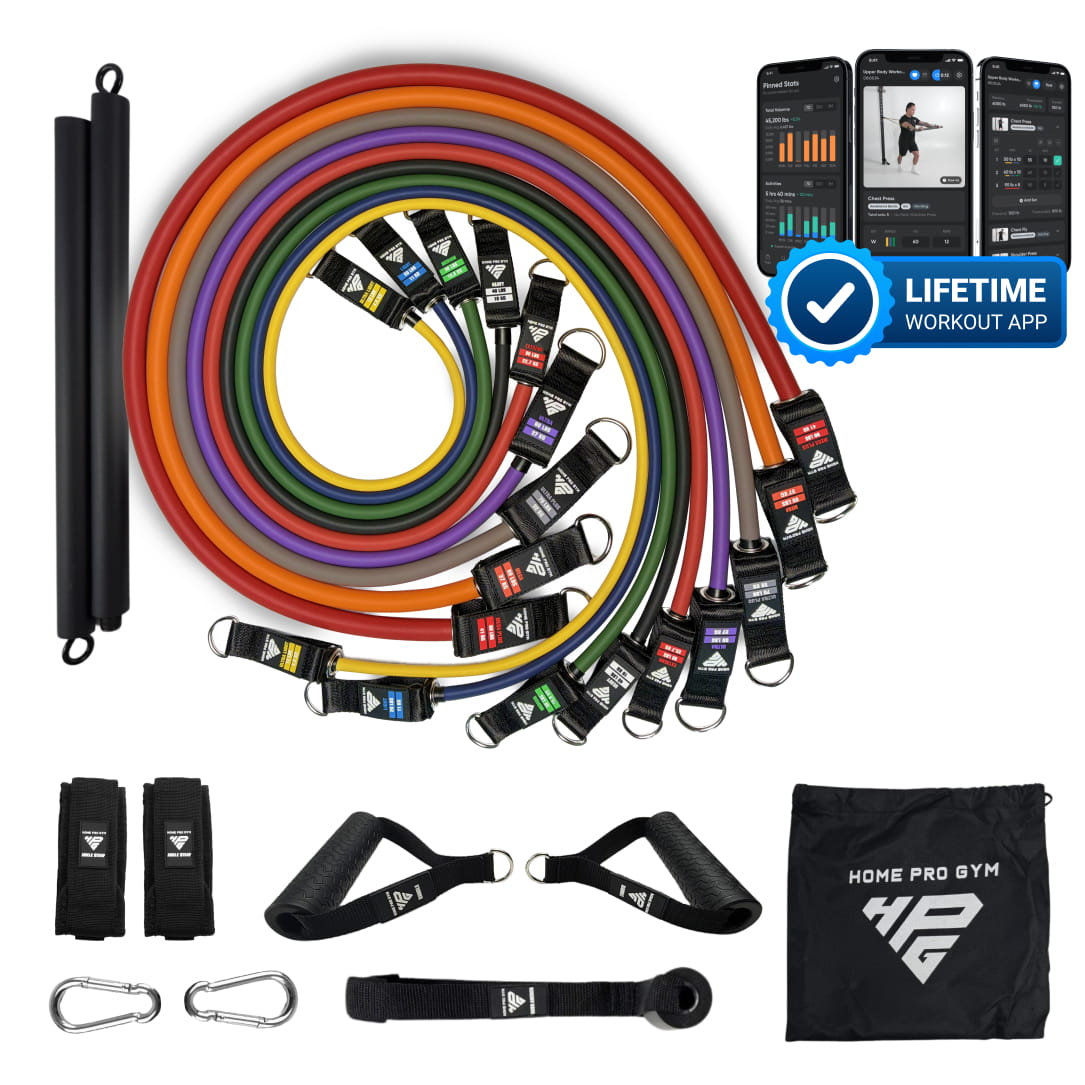 HomeProGym PowerTube Stackable Resistance Bands Mega Set with Bar and Supafit App Lifetime Access