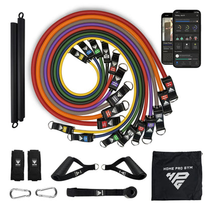 HomeProGym PowerTube Stackable Bands Mega Set with Bar and Supafit App