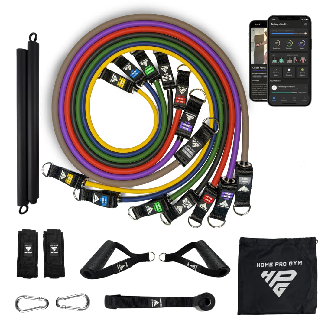 HomeProGym PowerTube Stackable Bands Ultra Set with Bar and Supafit App