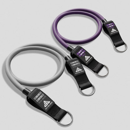 HomeProGym 130 lb add-on pair: purple Ultra 60 lb (27 kg) and grey Ultra Plus 70 lb (32 kg) tube resistance bands.