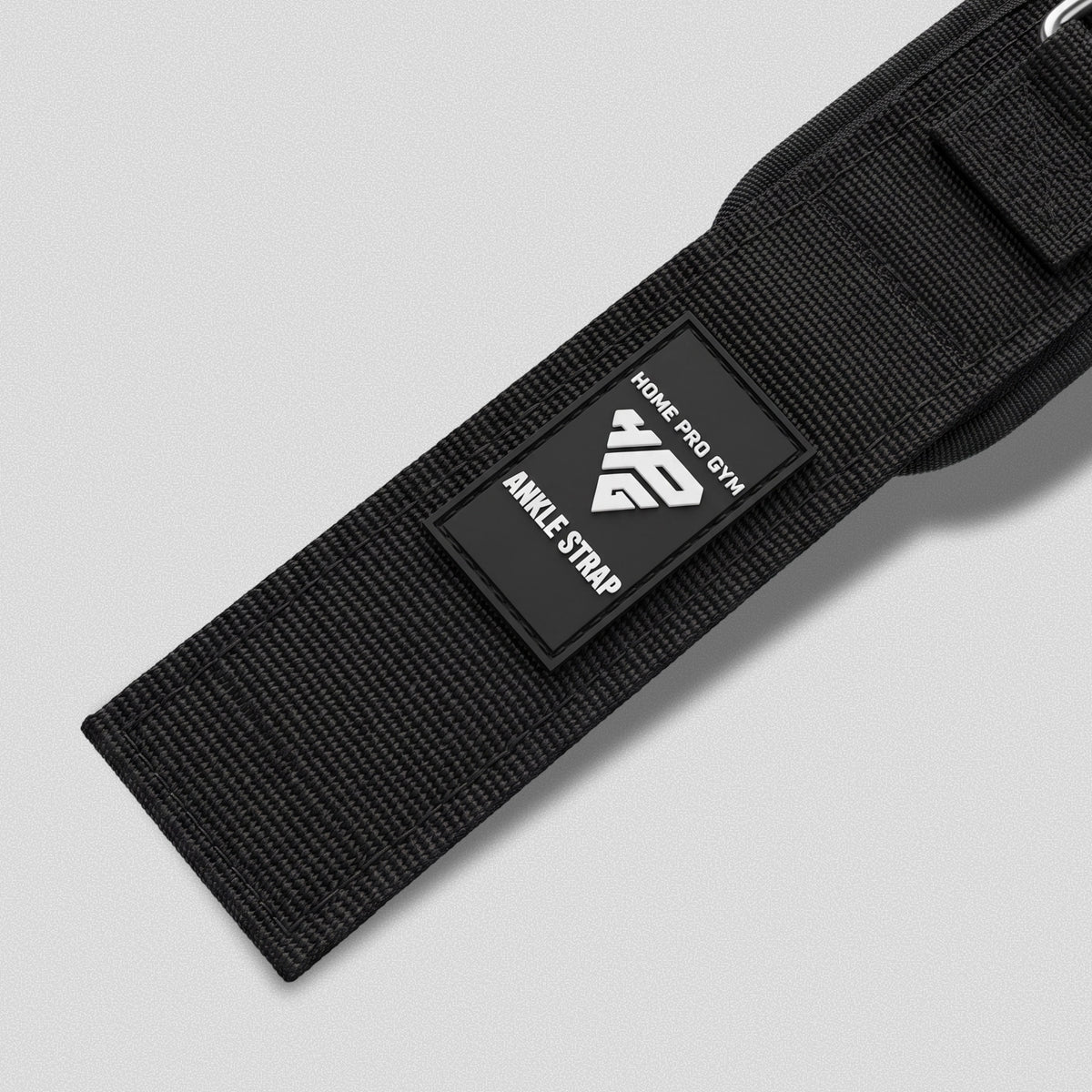 Rubber HomeProGym Ankle Strap label on the outer nylon.