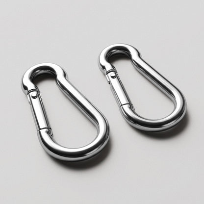 HomeProGym Extra Carabiners: two polished steel spring-gate carabiners.