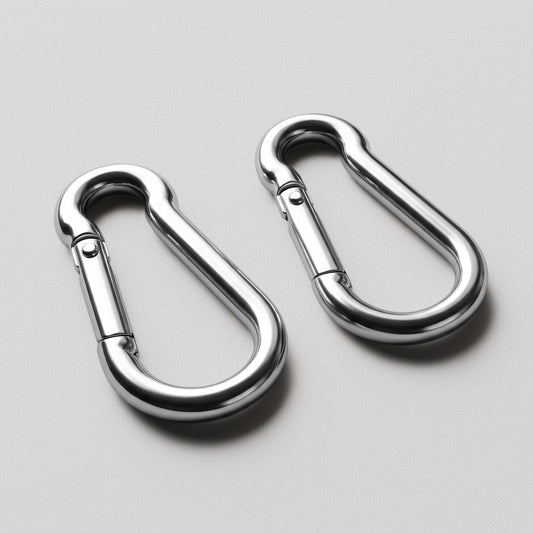HomeProGym Extra Carabiners: two polished steel spring-gate carabiners.