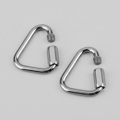 Two Power Band Carabiners with the screw gates opened.
