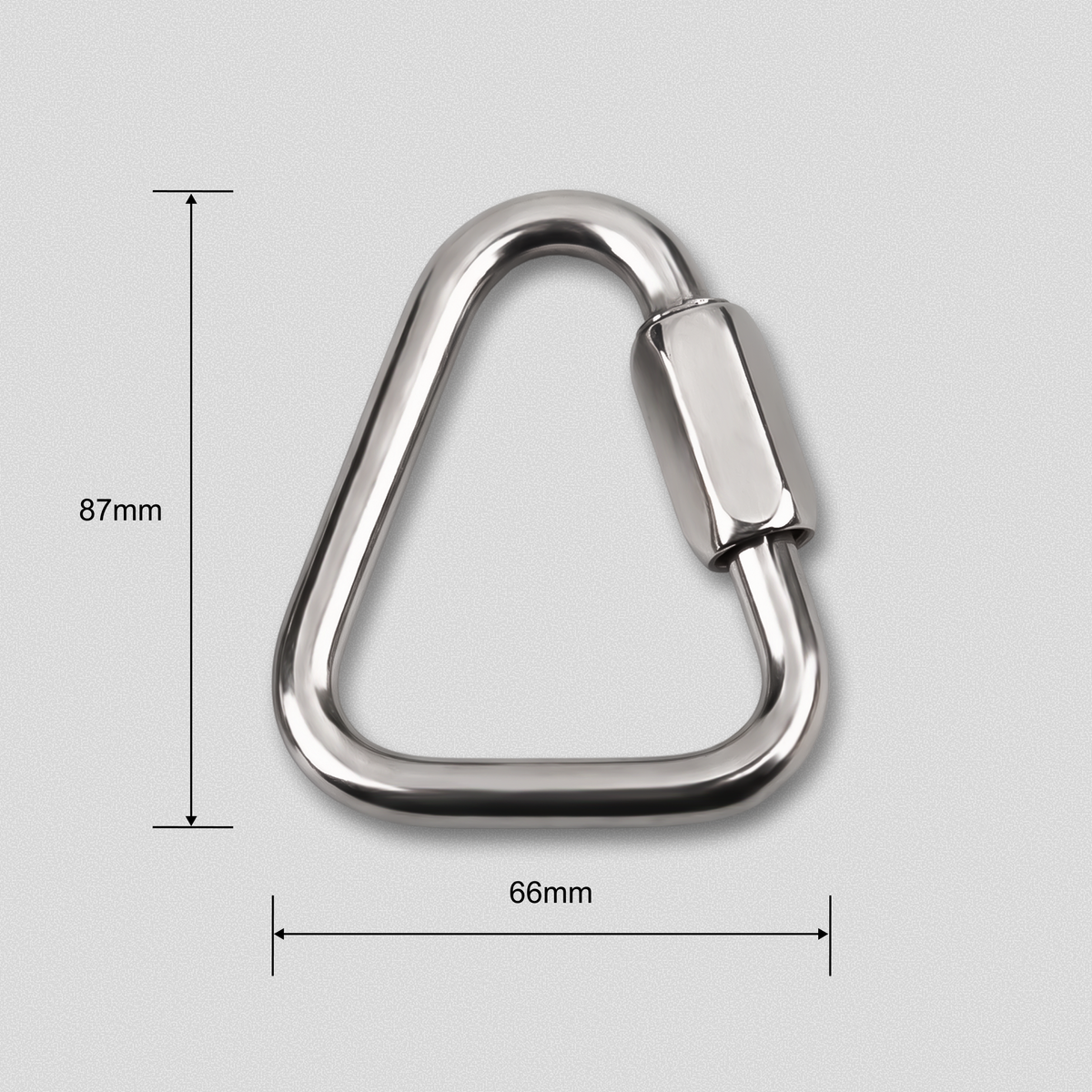 Power Band Carabiner dimension drawing: 87 mm tall, 66 mm wide.