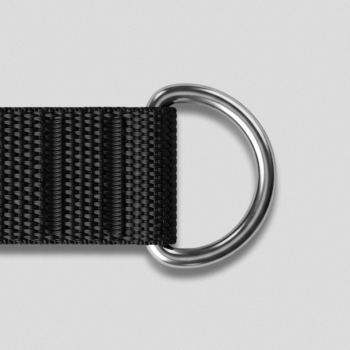 Steel D-ring stitched to the nylon strap of a Premium Handle.