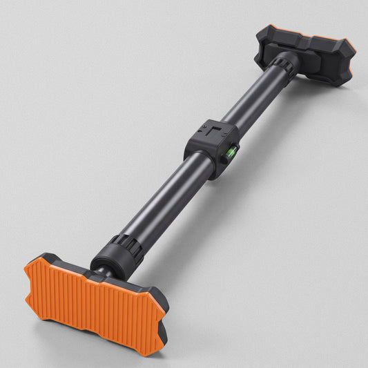 HomeProGym Pull-up Bar: black telescopic doorway bar with orange wall pads, angled view.