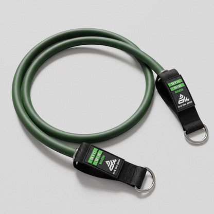 HomeProGym Medium 30 lb (13.5 kg) green tube resistance band with handles at both ends.