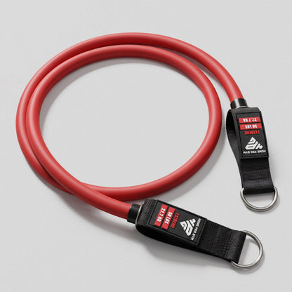 HomeProGym Extreme 50 lb (22.7 kg) red tube resistance band with handles at both ends.