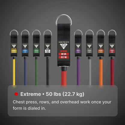 Extreme, 50 lbs (22.7 kg): chest press, rows, and overhead work once your form is dialed in.