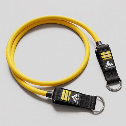 HomeProGym Ultra Light 10 lb (4.5 kg) yellow tube resistance band with handles at both ends.