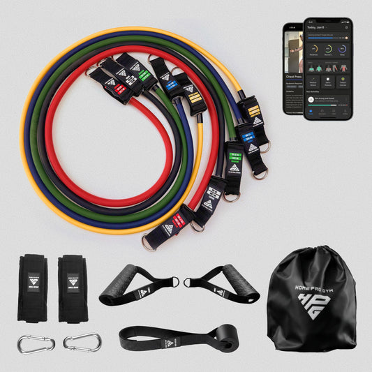 HomeProGym Pro Set: 5 tube resistance bands with handles, stacking to 150 lb.