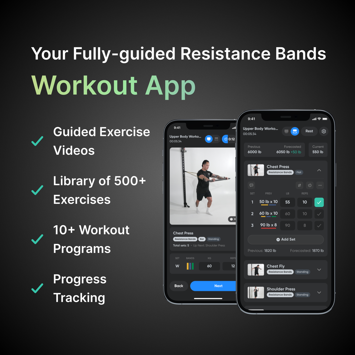Supafit resistance bands workout app: guided exercise videos, 500+ exercises, 10+ workout programs and progress tracking.