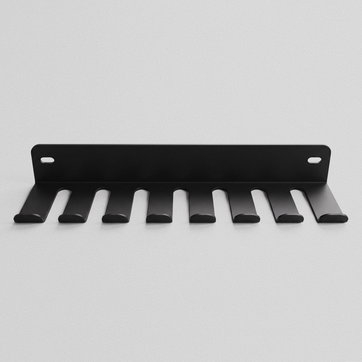 Storage Rack seen straight on, eight hooks and two screw slots visible.