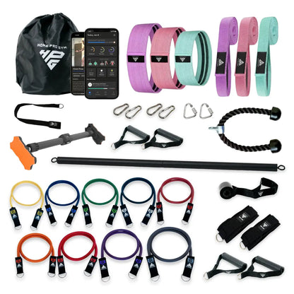 HomeProgym Ultimate Bundle with PowerTube Stackable Bands Set and NylonFelt Resistance Bands with full complementary accessories.