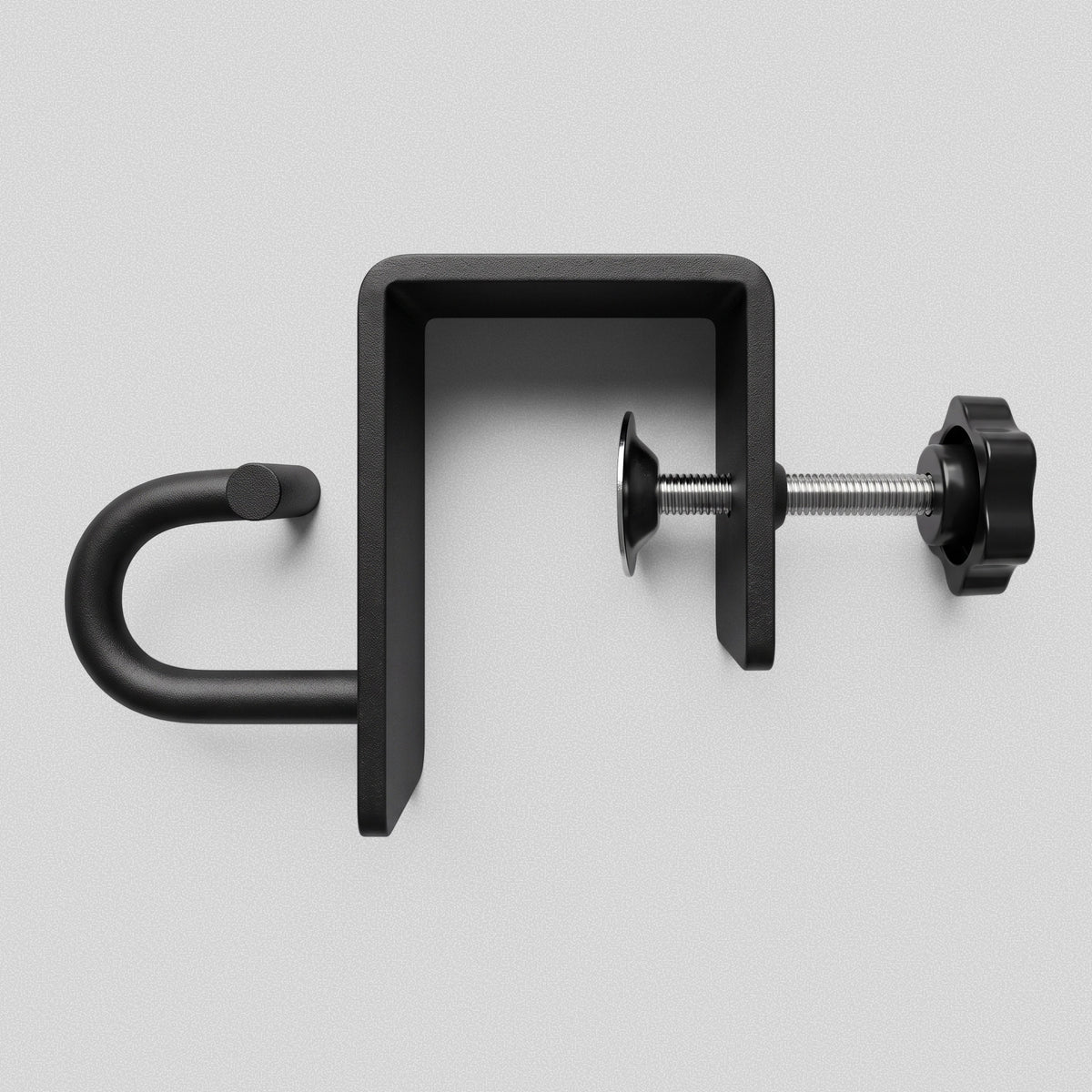 HomeProGym Ultra Door Mount: black steel clamp with a hook and a screw-down knob.