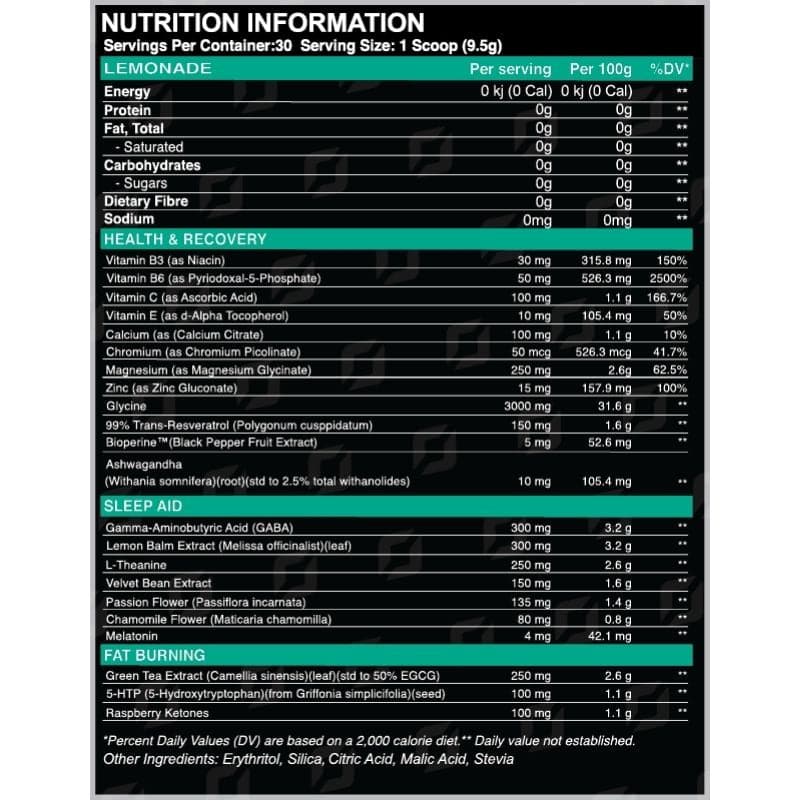 ONEST Thermosleep - Lemonade Nutritional Information